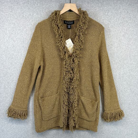 Dialogue Sweater Womens Size XS Brown Acrylic Blend Boucle Fringe Cardigan NWT - Picture 1 of 15